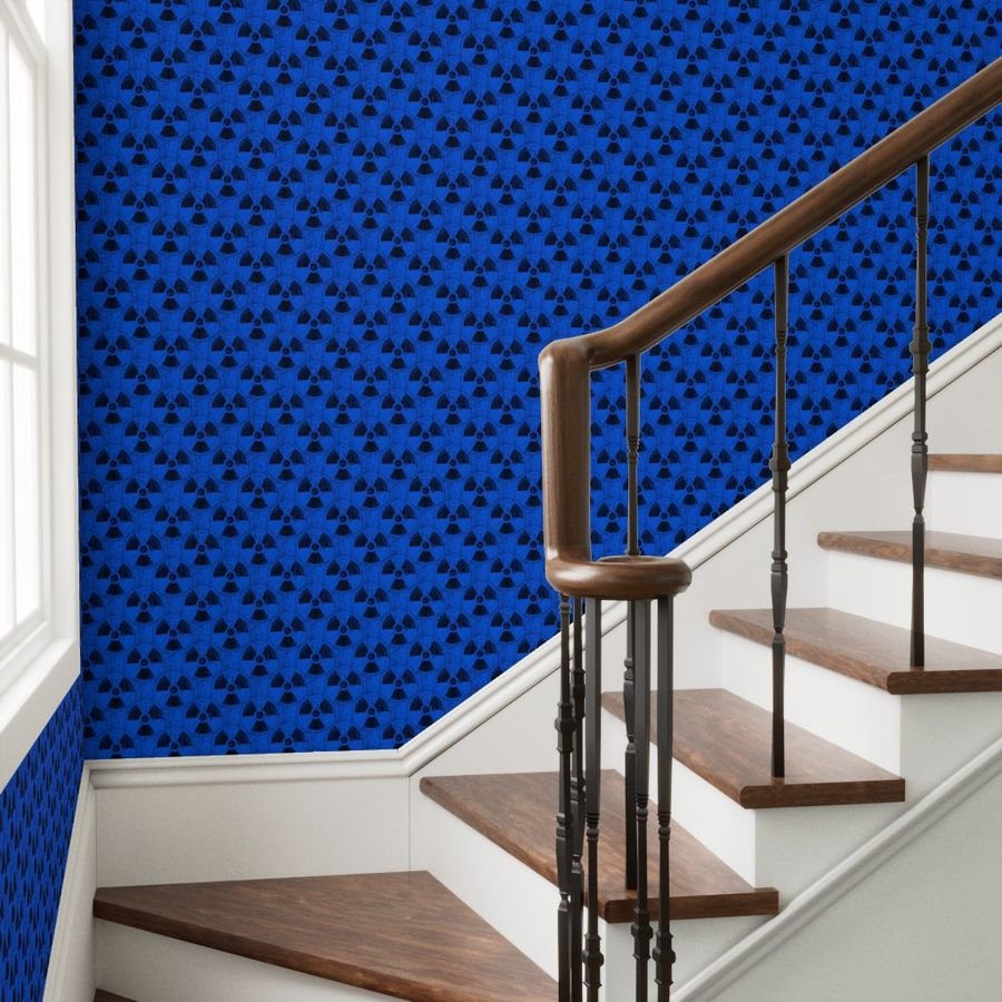 Electric Blue and Black Radiation Warning Grunge Pattern Wallpaper hazard symbol wallpaper
