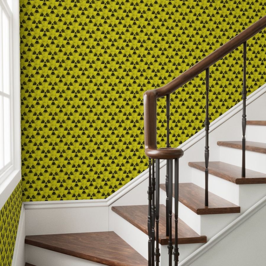 Toxic Yellow and Black Radiation Warning Grunge Pattern Wallpaper toxic yellow wallpaper