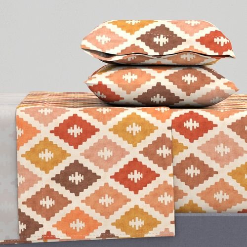 Large Sun Bleached Vintage Diamond Textile Interior Collection Home Decor Collection warm tone sheet set design