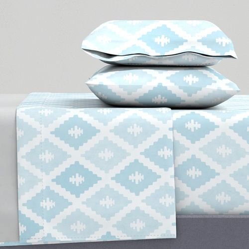 Large Sun Faded Mediterranean Diamond Pattern in Powder Sky Blue Home Styling Collection Home Decor Collection pastel blue sheet set design