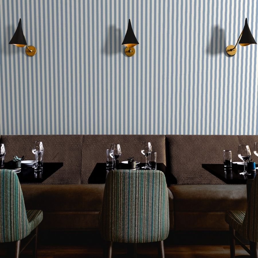 Classic Dusty Blue and Ivory One Inch Broad Stripe Pattern Wallpaper wide stripe wallpaper
