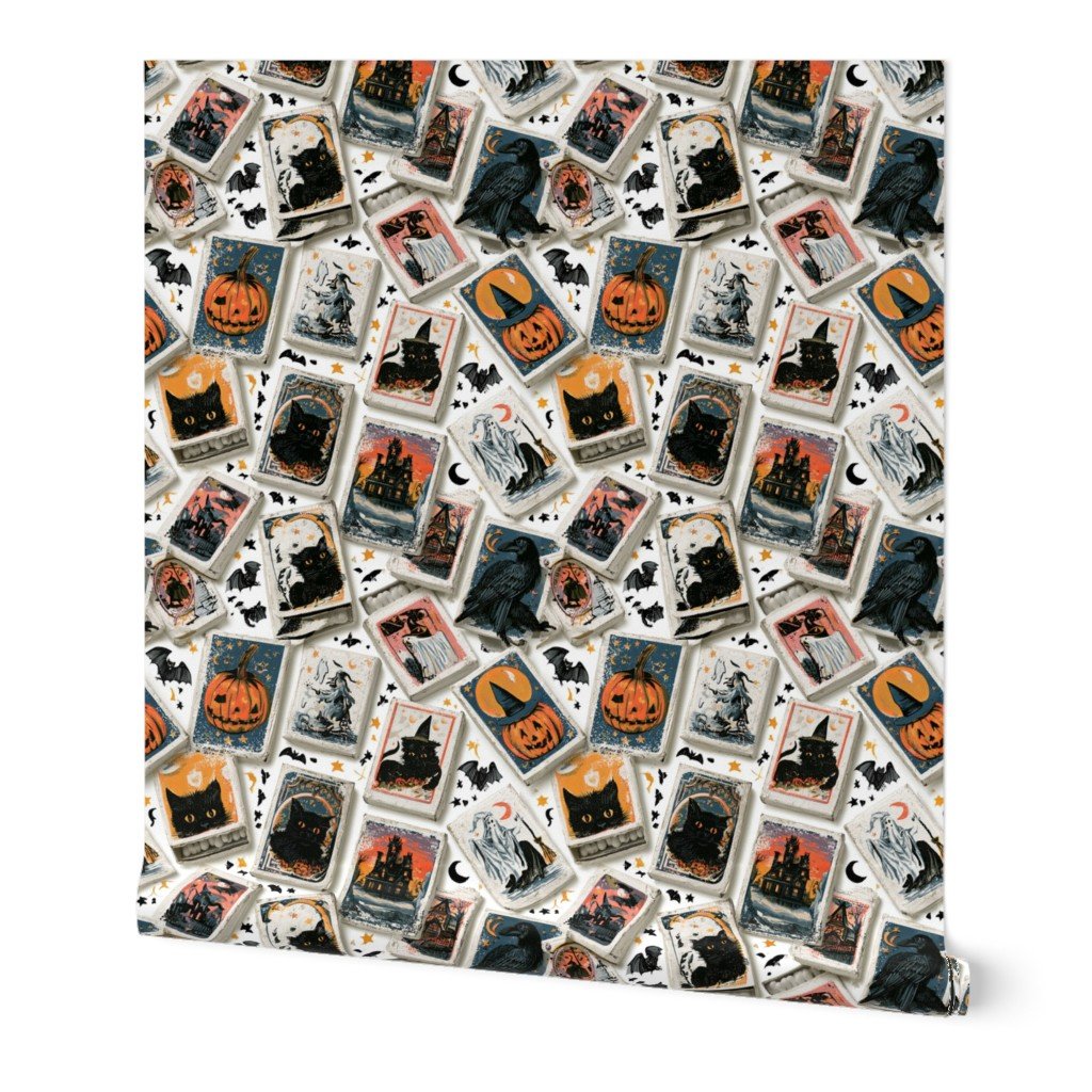 Vintage Halloween Matchbooks with Black Cats and Pumpkins Wallpaper crescent moon wallpaper