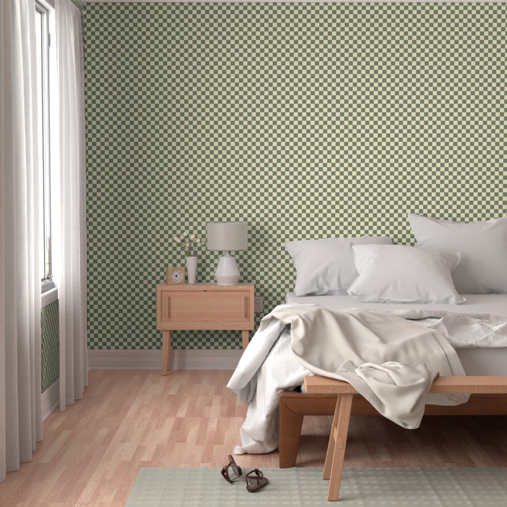 Classic Sage Green and Cream White 1 Inch Check Wallpaper cream white wallpaper