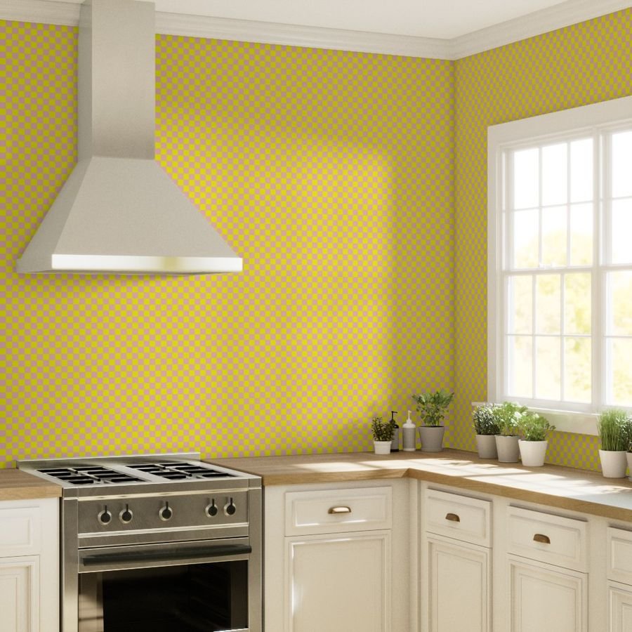 Classic Pink and Yellow 1 Inch Check Wallpaper 1 inch check wallpaper