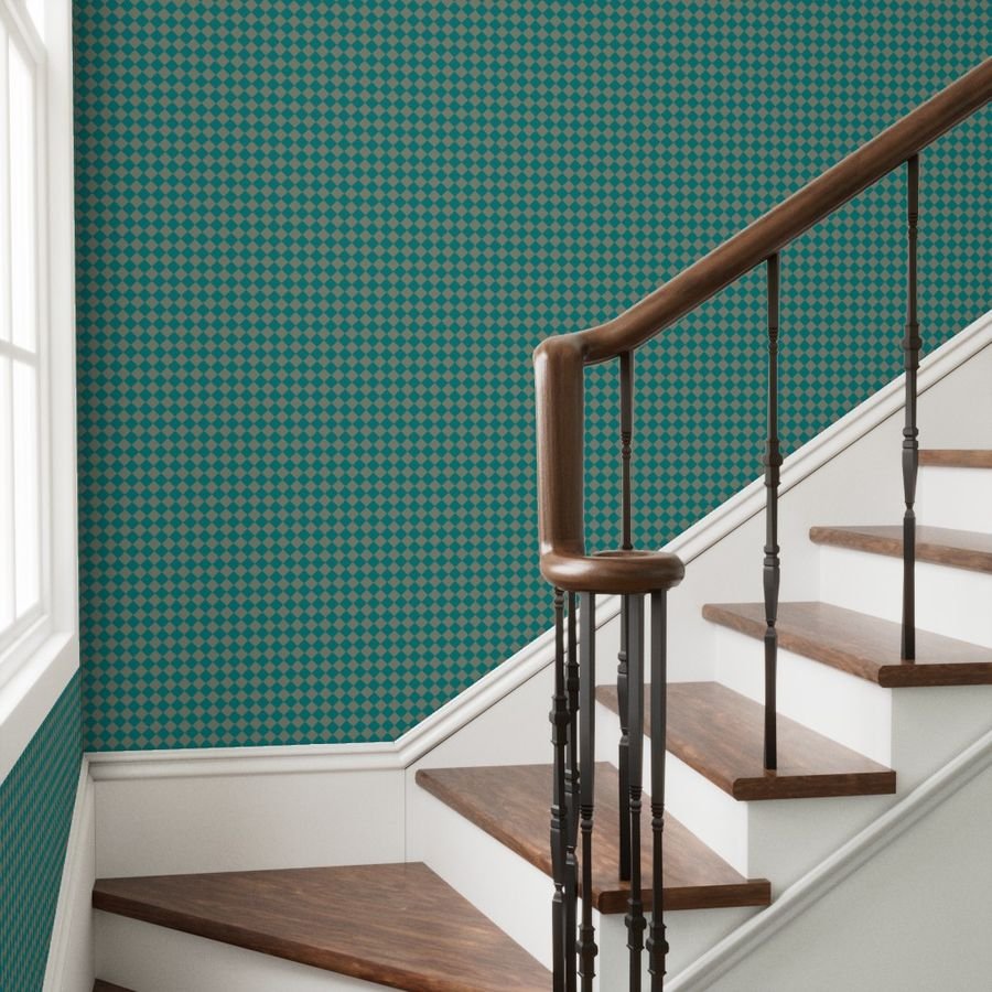 Classic Teal and Sage Green 1 Inch Diagonal Check Wallpaper sage green check wallpaper