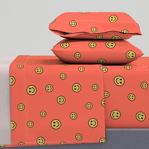 Retro Yellow Smiley Faces on Coral Decor Collection Design Collection smiley pattern sheet set design