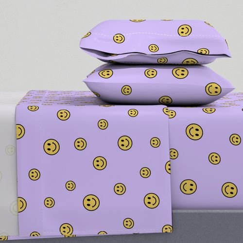 Retro Yellow Smiley Faces on Lavender Home Styling Collection Design Collection teen room sheet set design