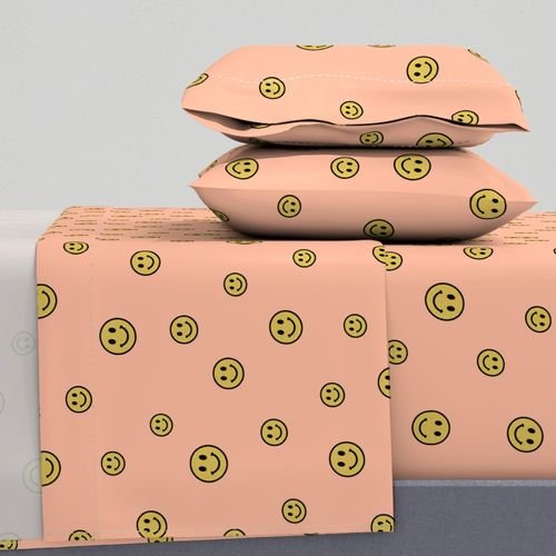 Retro Yellow Smiley Faces on Peach Interior Collection Decor Collection yellow smileys sheet set design