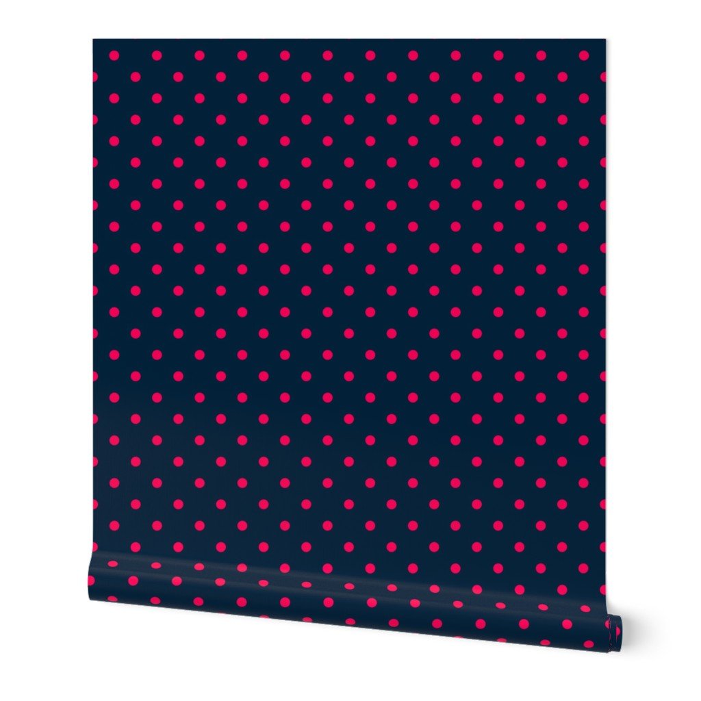 Mini Hot Pink Polkadots on Navy Blue Decor Collection Decor Collection mini polka dots wallpaper