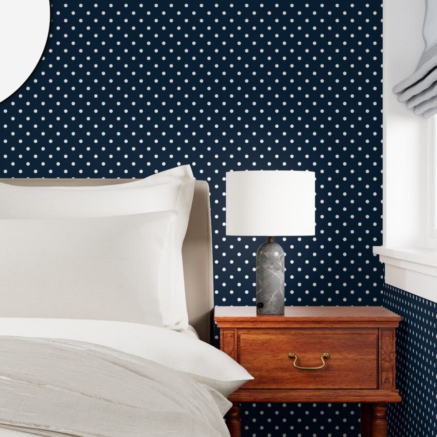 Mini White Polkadots on Navy Blue Wallpaper marine blue wallpaper
