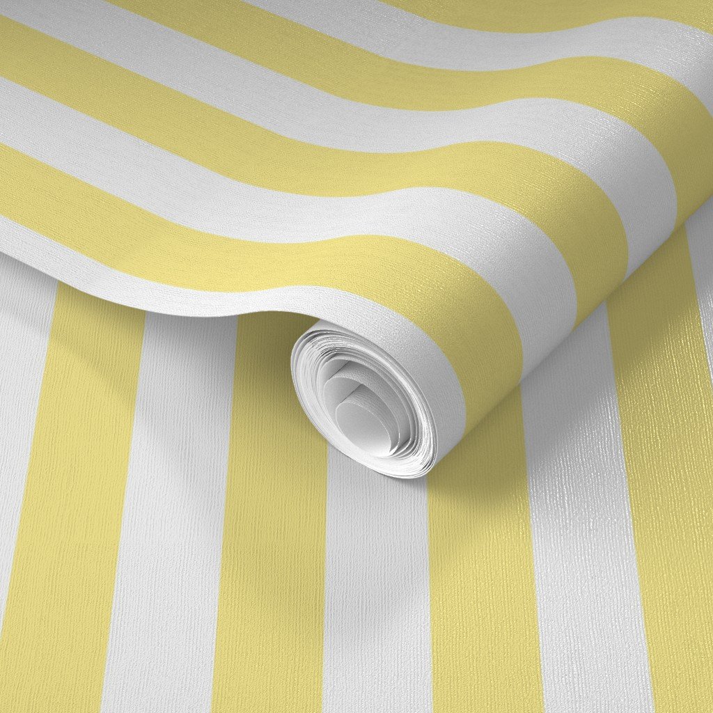 Buttermilk Yellow and White Wide Stripes Wallpaper butter yellow wallpaper