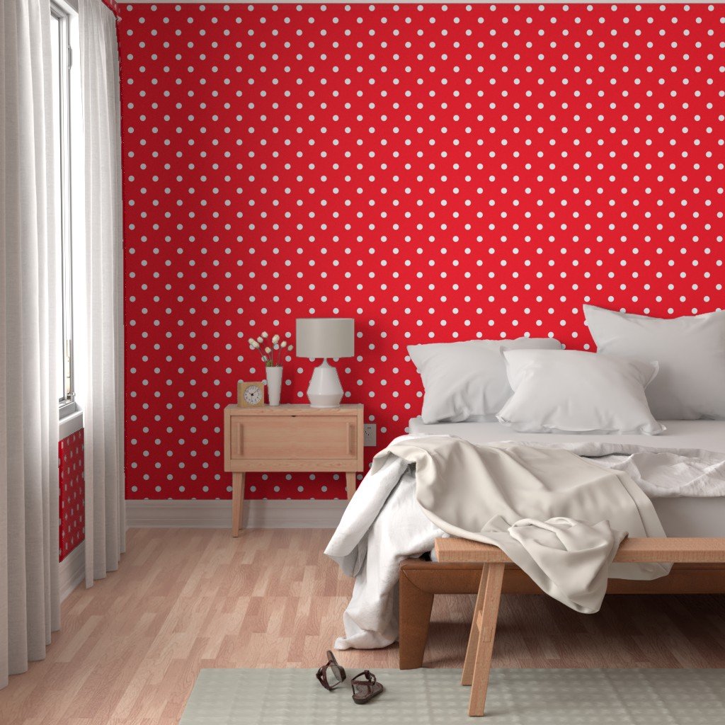 White Polkadots on Cherry Red Wallpaper cherry red wallpaper