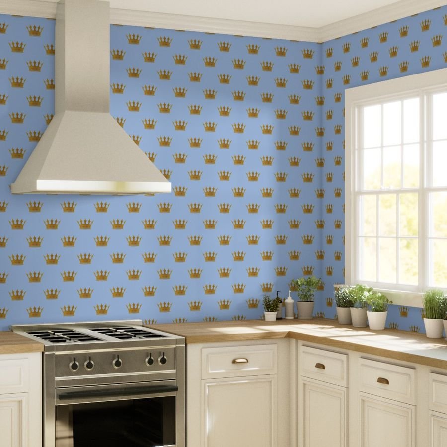 Louis Blue Crown Prince Gold Crowns on Blue Wallpaper blue and gold wallpaper