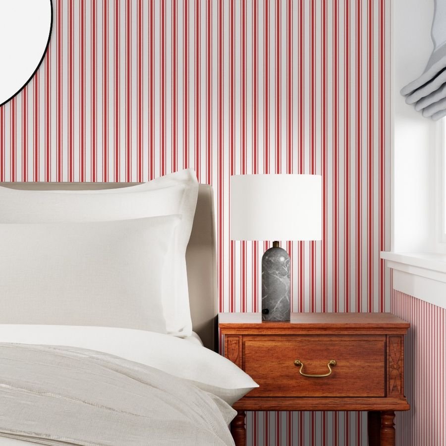 Mattress Ticking Wide Striped Pattern in Red and White Wallpaper mattress stripes wallpaper