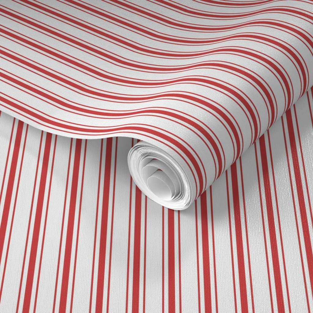 Mattress Ticking Narrow Striped Pattern in Red and White Wallpaper mattress stripes wallpaper