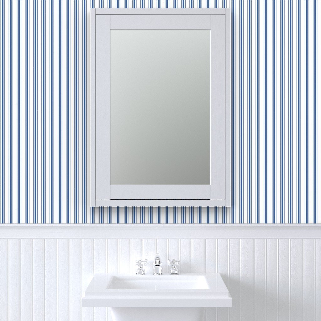 Mattress Ticking Wide Striped Pattern in Dark Blue and White Wallpaper bedding stripes wallpaper