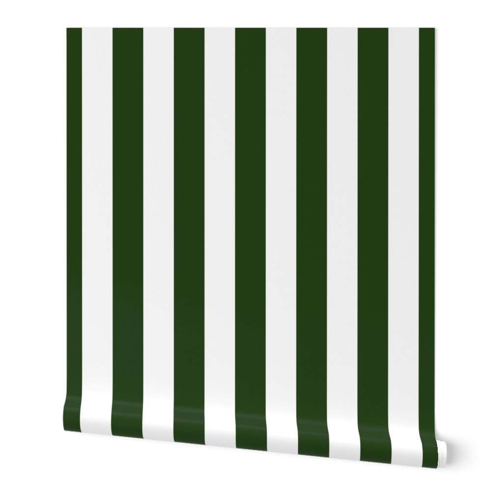 Forest Green and White Wide 2-inch Cabana Tent Vertical Stripes Wallpaper cabana stripes wallpaper