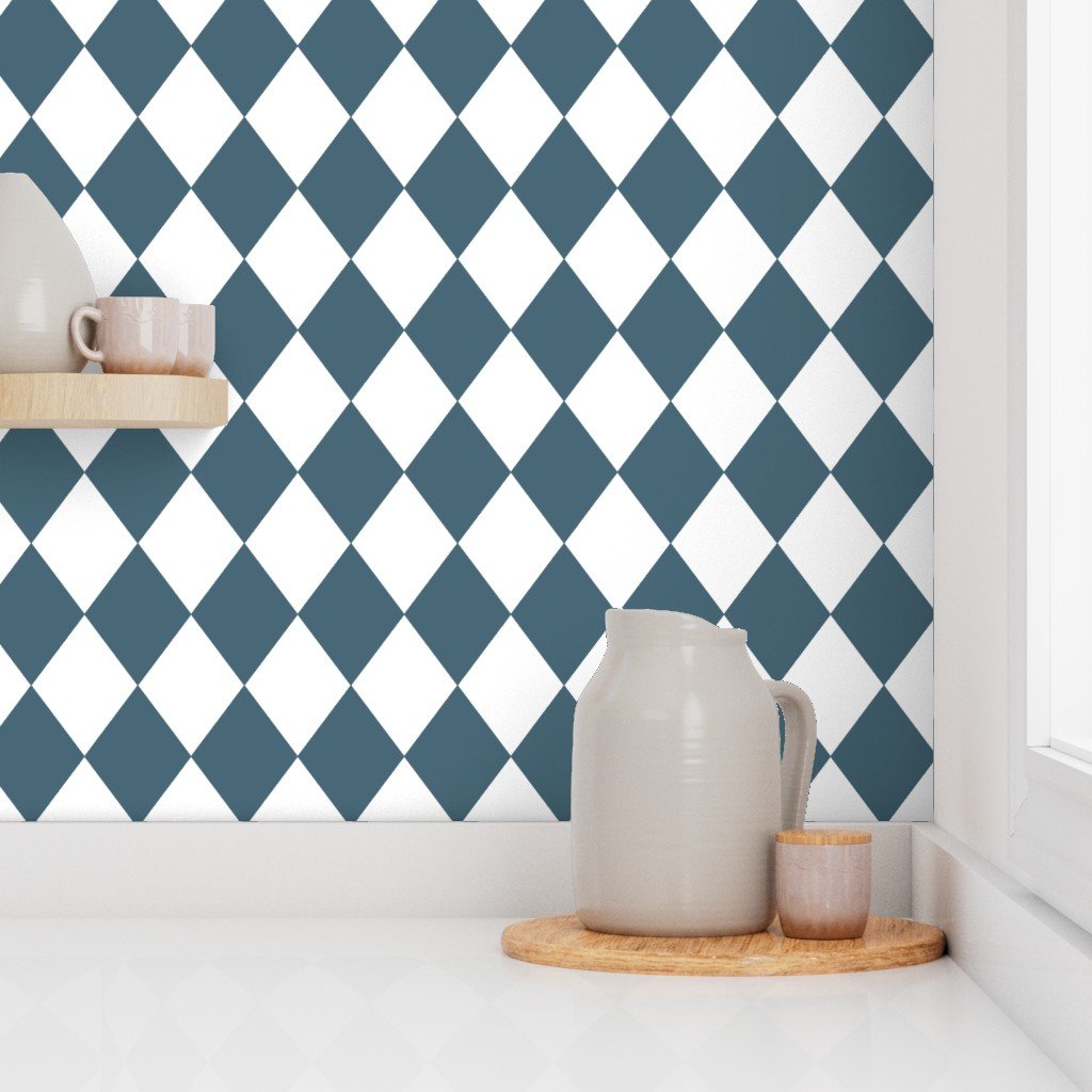 Bluestone Blue Small Modern Diamond Pattern Wallpaper lifestyle view