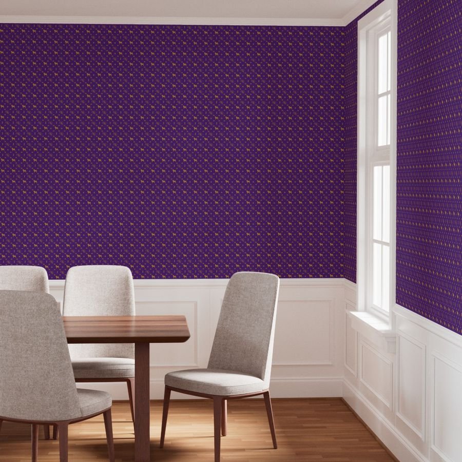 WKC Pugs on Purple and Gold Wallpaper dog motifs wallpaper