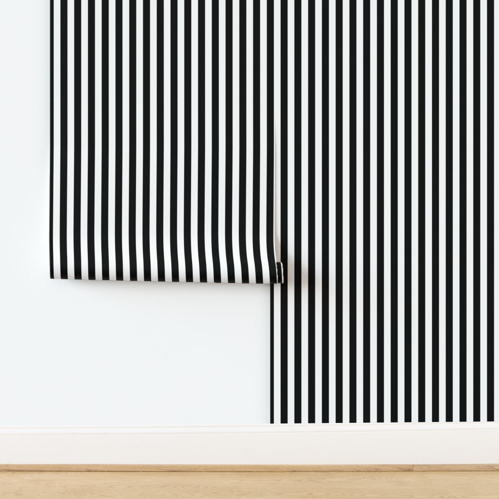 Black and White 3/4 inch Vertical Deck Chair Stripes Wallpaper design