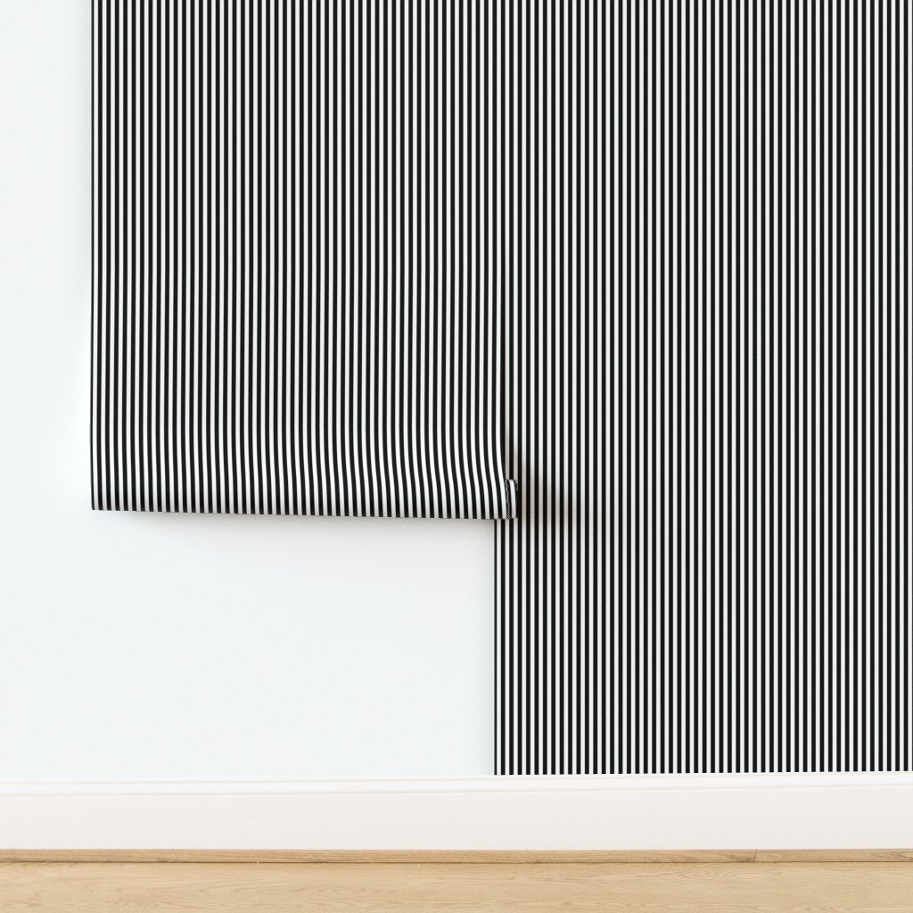 Black and White Narrow Vertical 1/4 inch Sailor Stripe Interior Collection design