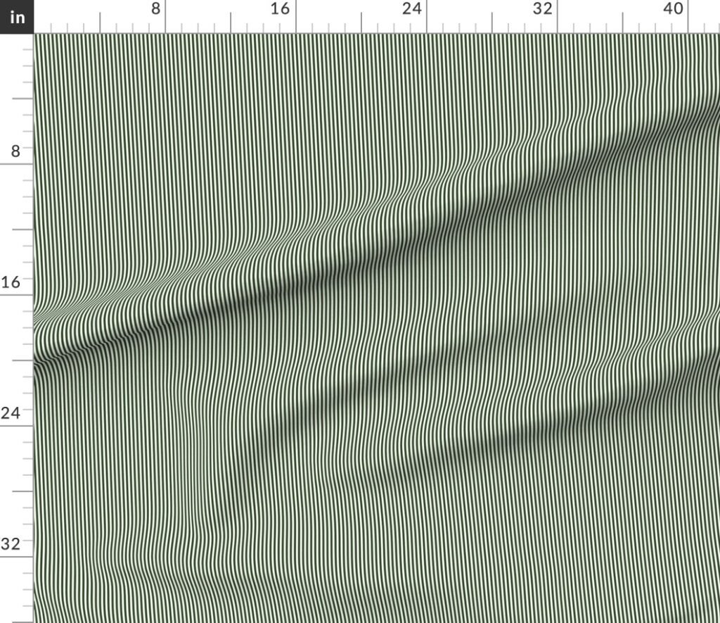 Forest Green and White 1/8-inch Thin Pencil Vertical Stripes Fabric design