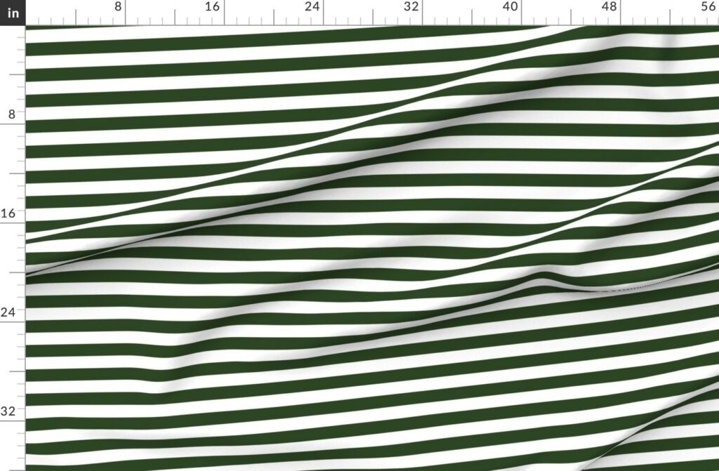 Forest Green and White Big 1-inch Beach Hut Horizontal Stripes Fabric design