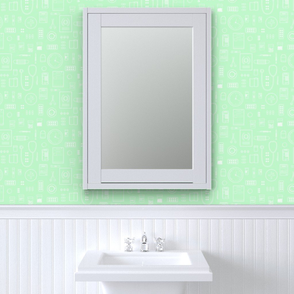 Scrubs Green with White Outlined Drawings of Medical Symbols Wallpaper white outlines wallpaper