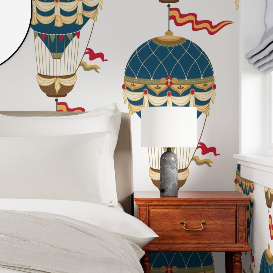 Vintage Ornamental Blue Festooned Hot Air Helium Balloons Wallpaper hot air wallpaper