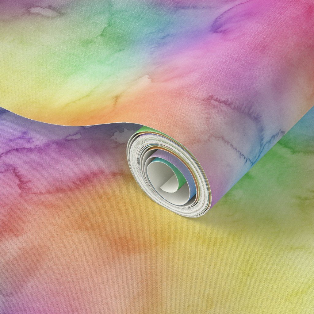 Bright Yellow Green Blue Pink Pastel Rainbow Watercolor Ombre Shades Wallpaper blue wallpaper