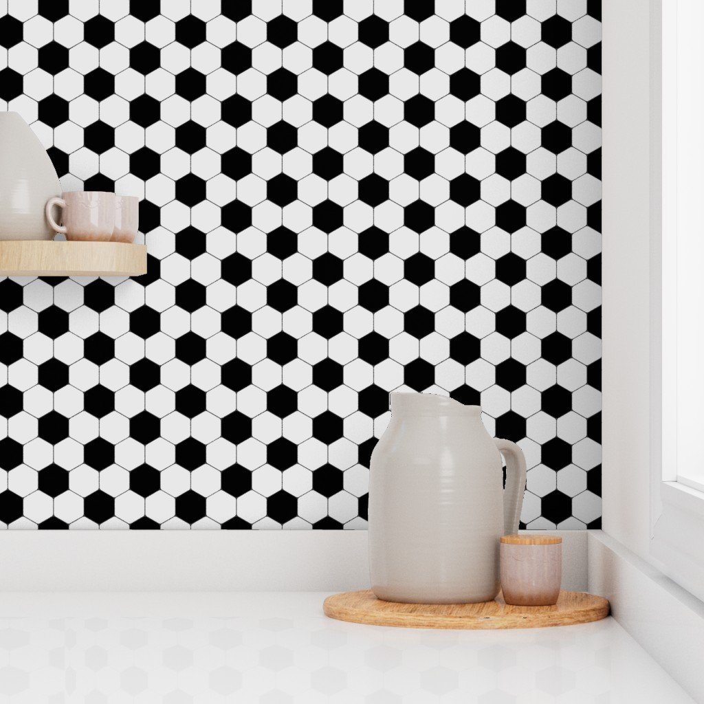 Mini Classic Soccer Football Hexagonal Black and White Seamless Print Wallpaper football print wallpaper
