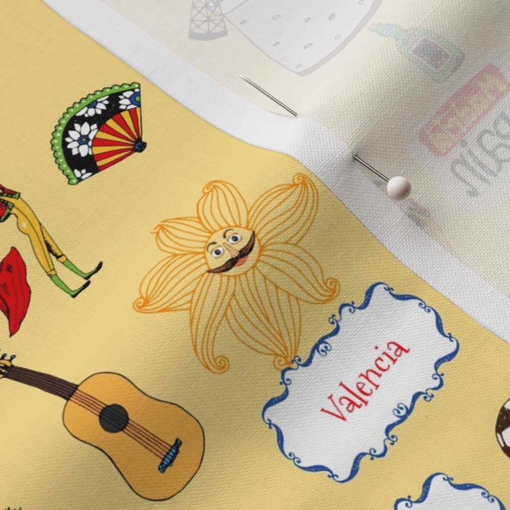 Spain Handdrawn Motifs Matador Windmill Bull Maracas Football Fabric bullfighter fabric