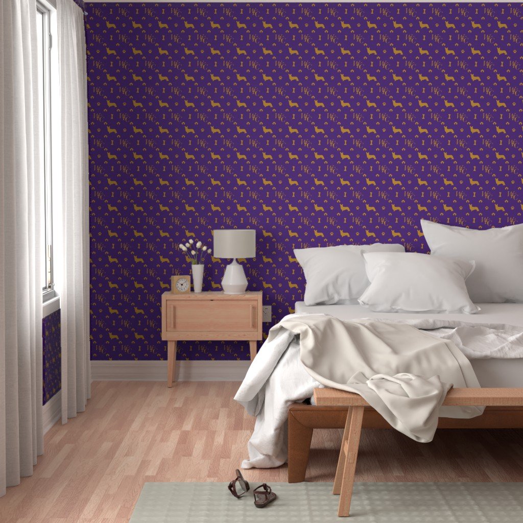 WKC Cardigan Corgis on Purple and Gold Wallpaper dog handler wallpaper