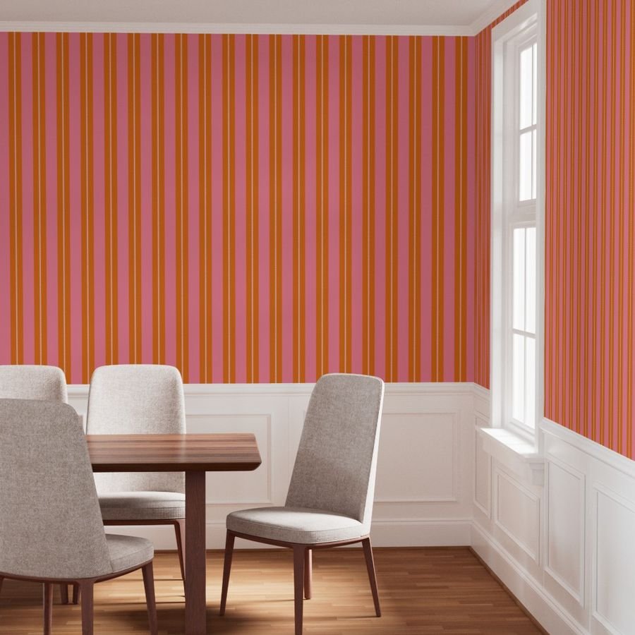 Pink and Burnt Orange Cabana Beach Bubble Stripes Wallpaper cabana beach wallpaper