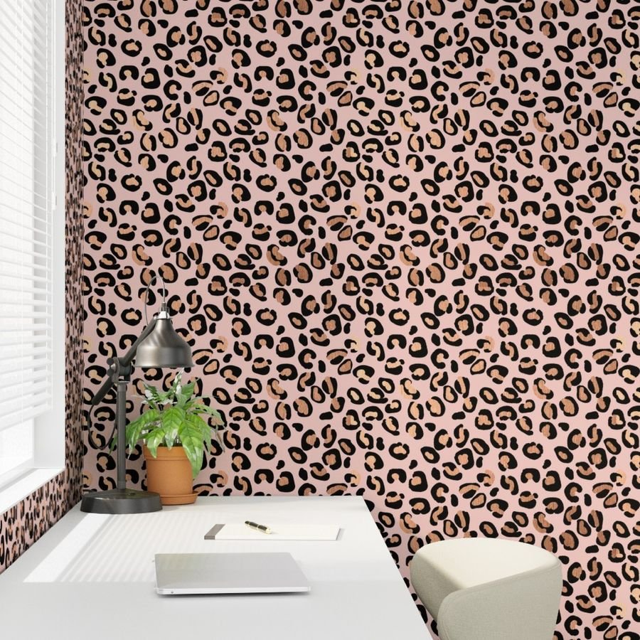 Leopard Rose Gold Shiny Spots on Pink Wallpaper pink leopard solid wallpaper