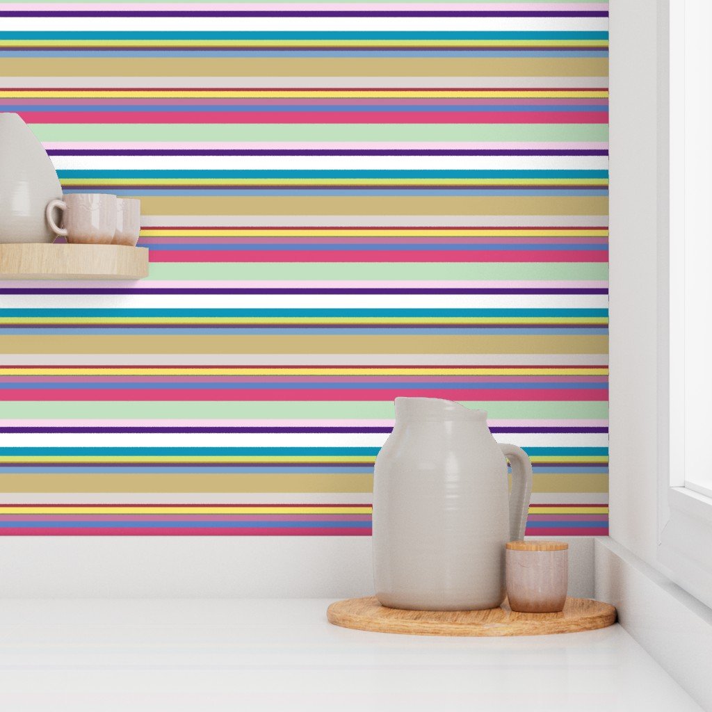 Multicolore Louis Frenchie Coordinate Candy Stripes Horizontal Wallpaper luxury dog print wallpaper