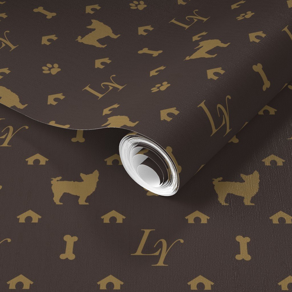 Louis Yorkshire Terrier Luxury Dog Smaller Pattern in Tan on Brown Wallpaper luxury dog wallpaper