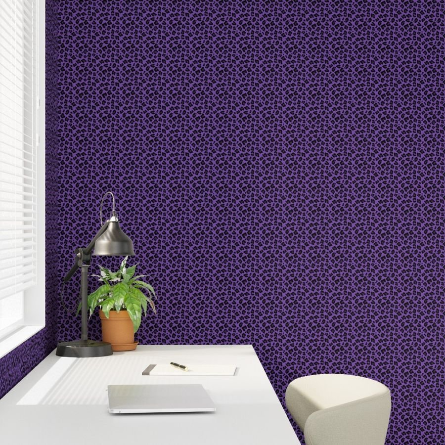 Leopard Spots Animal Repeat Pattern Print in Purple and Black Wallpaper animal spots wallpaper