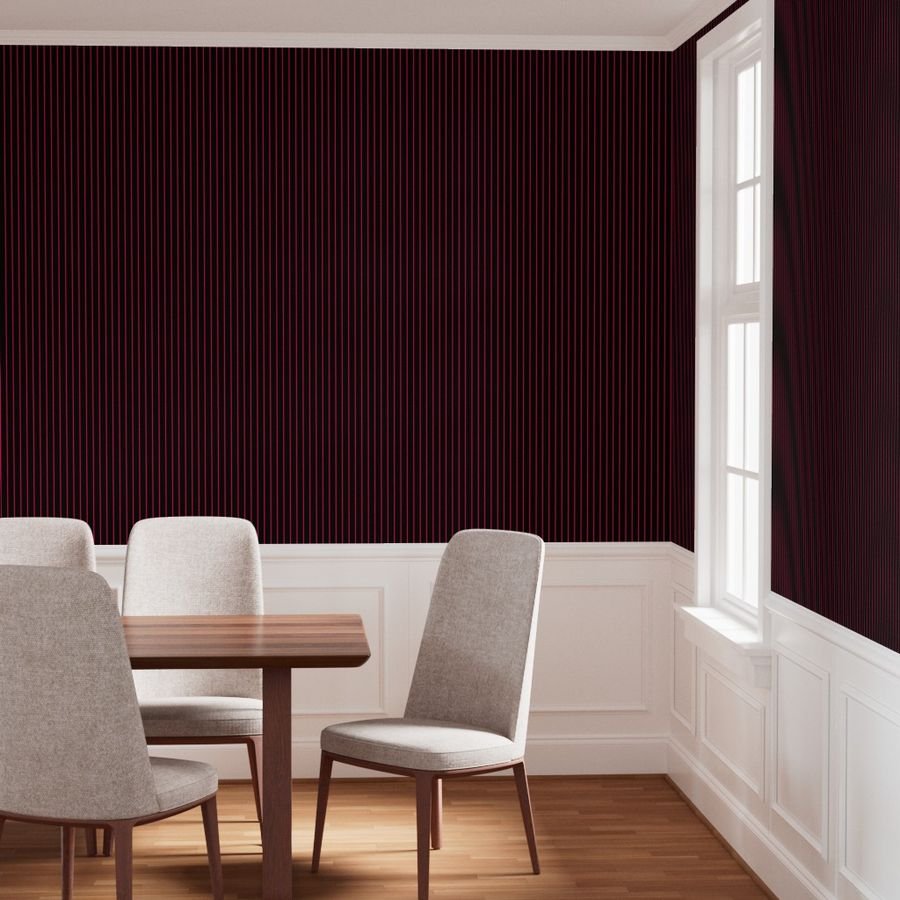Classic wider 1 Inch Bright Hot Pink Pinstripe on a Black Background Wallpaper narrow stripes wallpaper