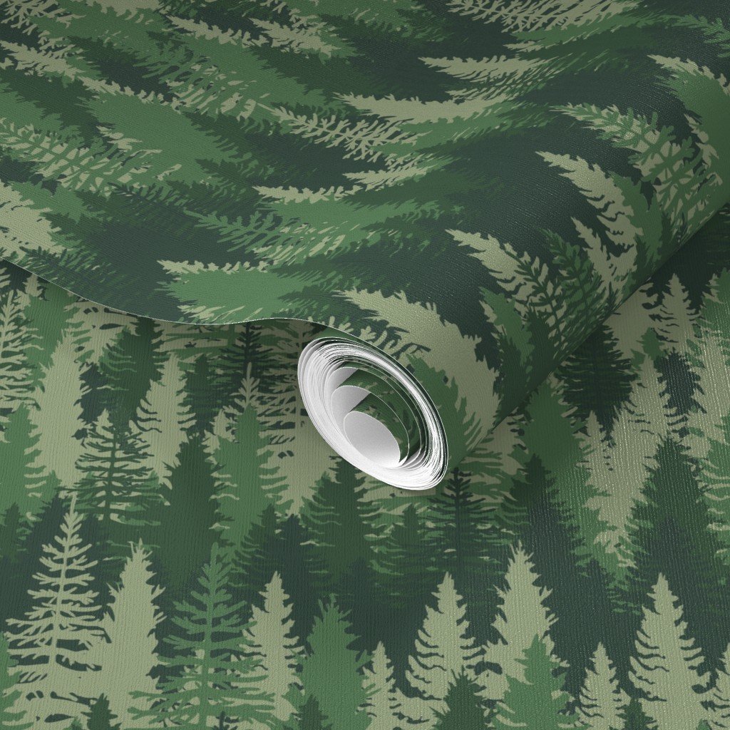 Endless Evergreen Forest with Fir Trees in Shades of Green Wallpaper evergreen forest wallpaper