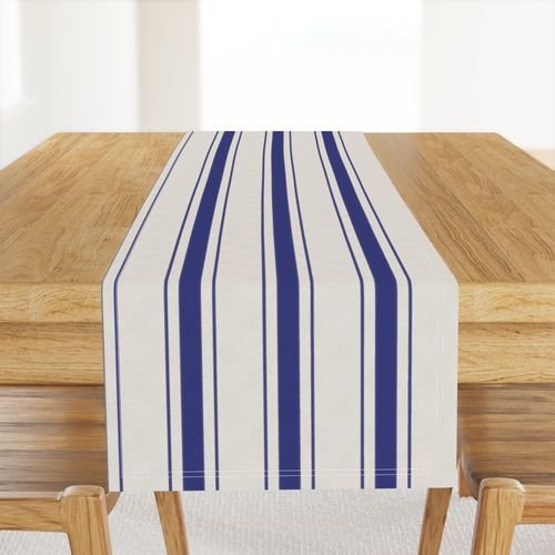 Medium Cornflower Blue Antique Vintage Mattress Ticking Stripe on Cream Home Decor Collection Home Styling Collection ticking stripe table runner design