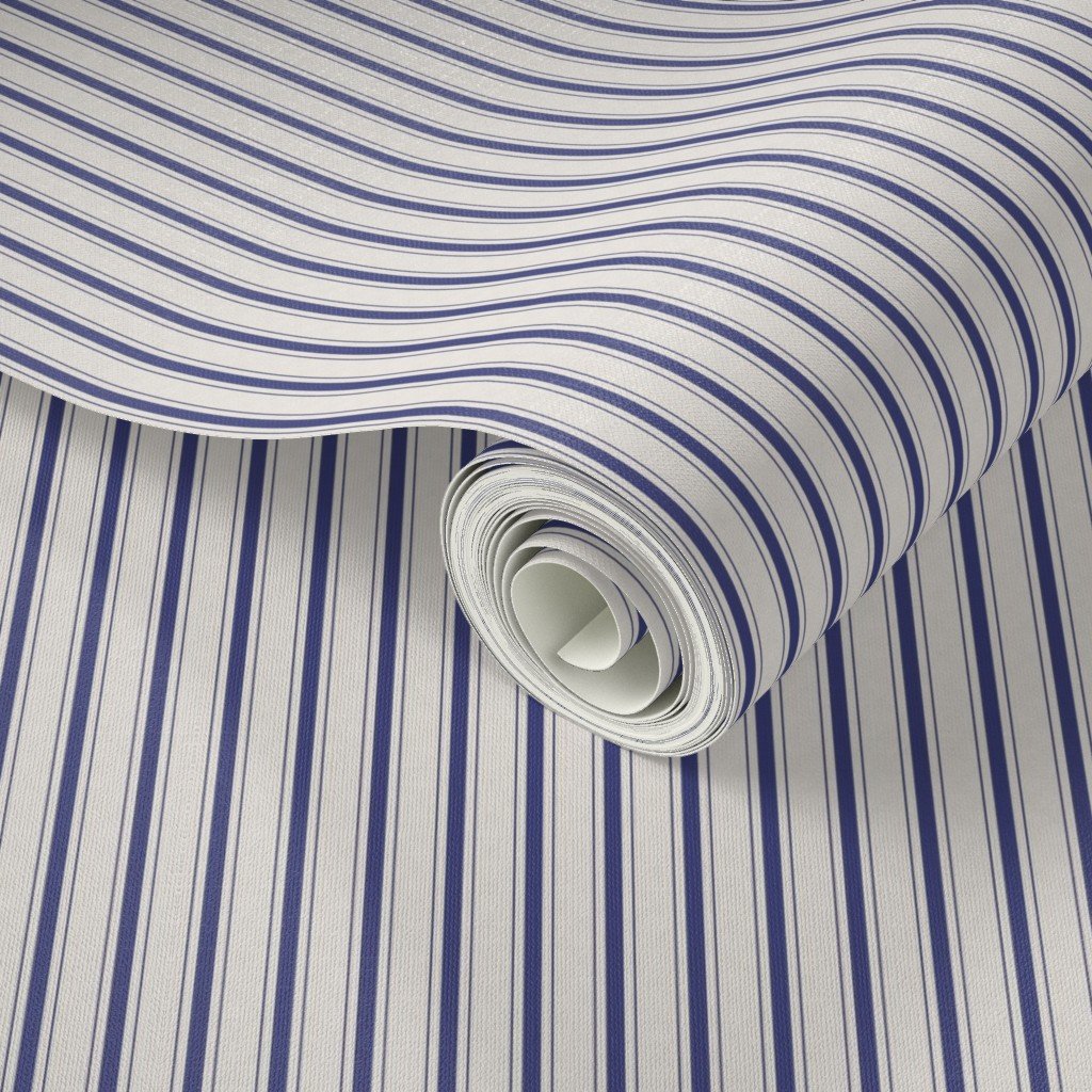 Micro Cornflower Blue Antique Vintage Mattress Ticking Stripe on Wallpaper bed linen wallpaper