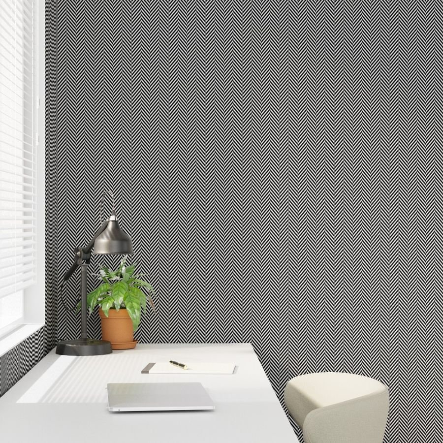 Small Black and White Herringbone Pattern Wallpaper black wallpaper