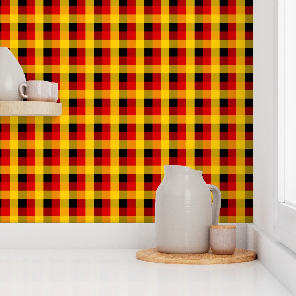 German Flag Colors Red Gold and Black Large 1 Inch Gingham Check Wallpaper german gingham wallpaper