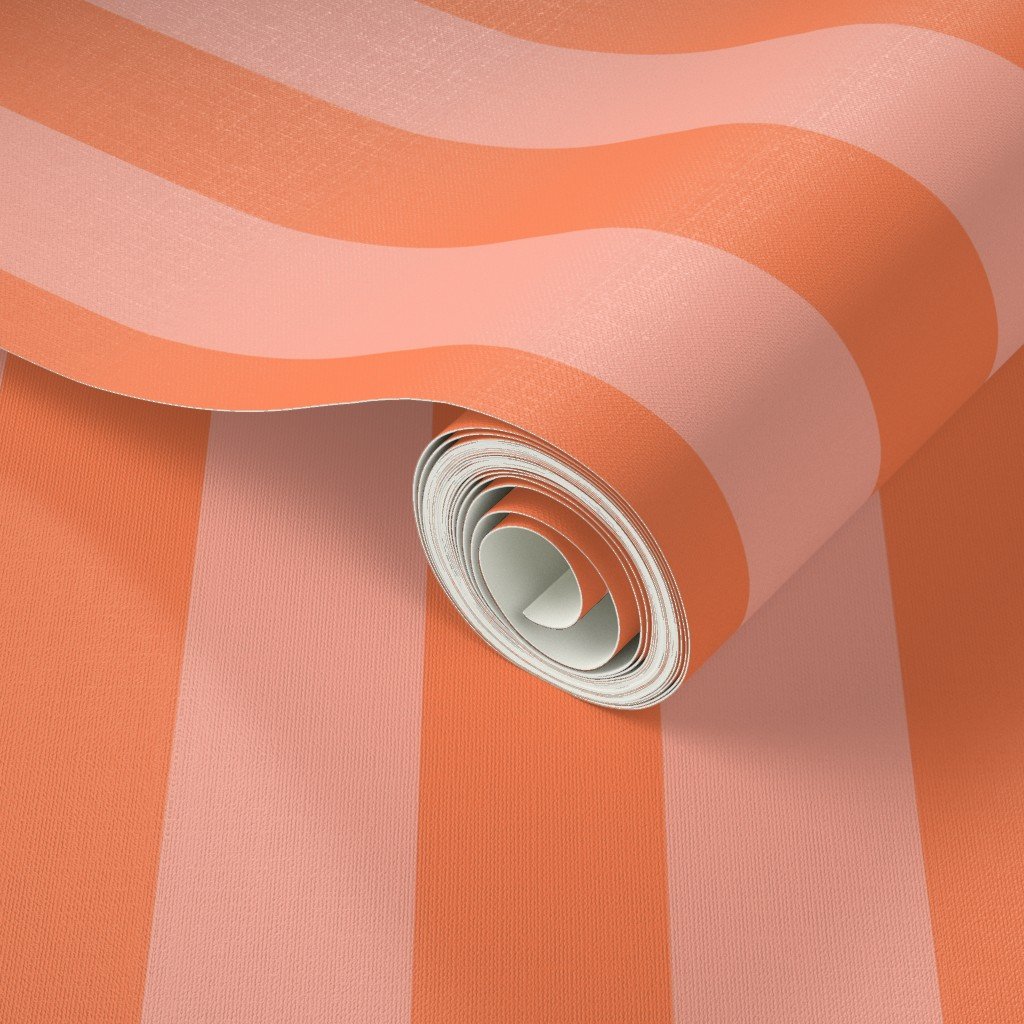 Sunset Coral and Tonal Coral 2 Inch Vertical Cabana Stripes Wallpaper sunset coral wallpaper