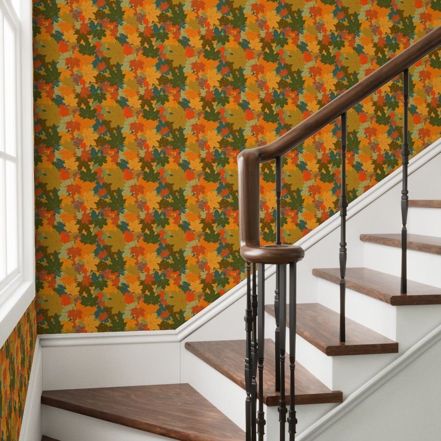 Smaller Autumn Leaves Scattered in Gold Red Brown and Green Wallpaper falling leaves wallpaper