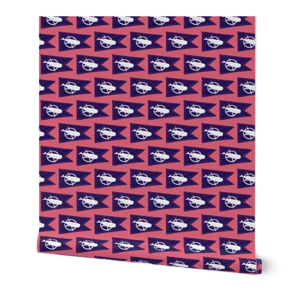 Nantucket Sperm Whale Burgee Flag on Nantucket Red Hand-Painted Wallpaper nantucket whaling wallpaper