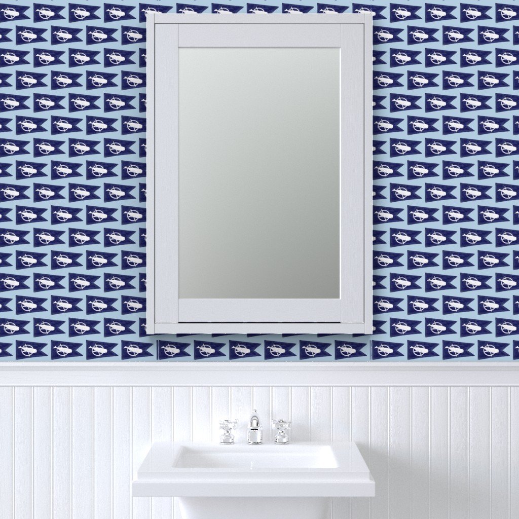 Nantucket Sperm Whale Burgee Flag Handpainted on Pale Blue Wallpaper nantucket whaling wallpaper