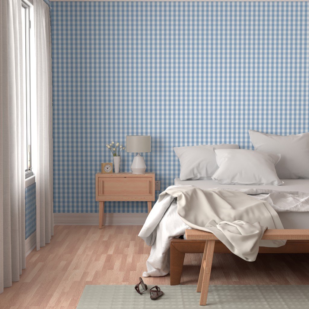 1 inch Airy Blue Gingham Check Wallpaper baby shower wallpaper