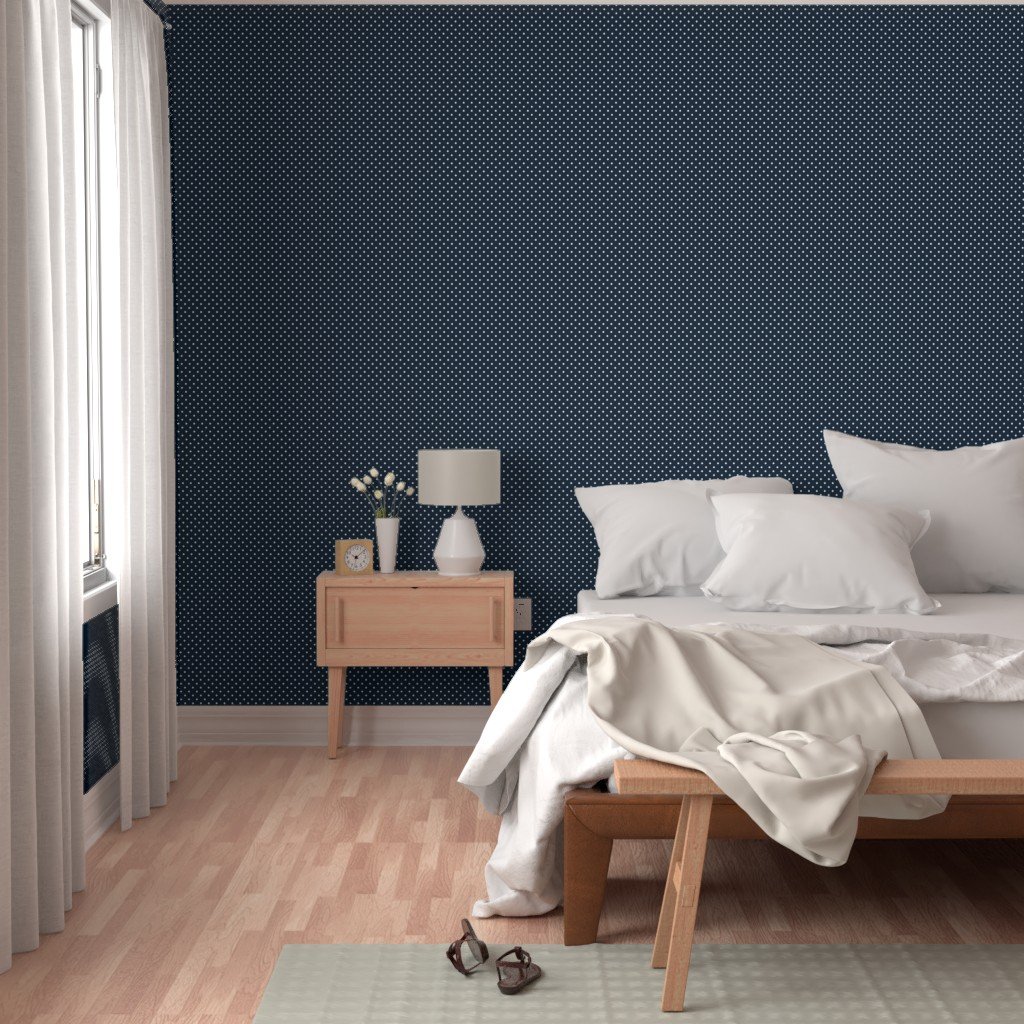 1/4 inch Classic White Polkadots on Navy Blue Wallpaper polka dotted wallpaper